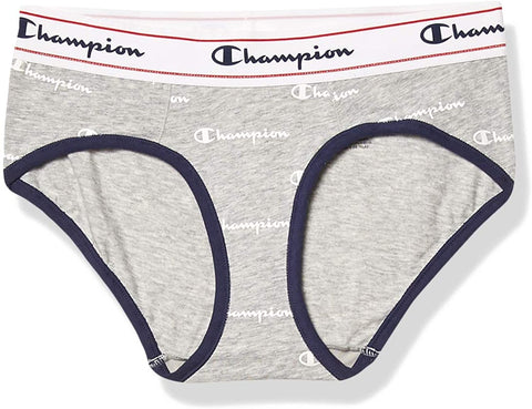 Champion Womens Heritage Hipster Panty, 2XL, Grey White Logo Print