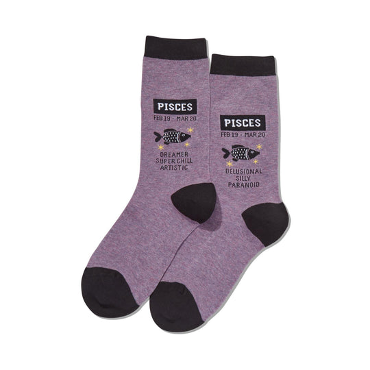 Hot Sox Womens Pisces Zodiac Crew Socks