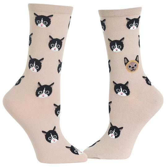 Hot Sox Womens Cat Faces Crew Socks