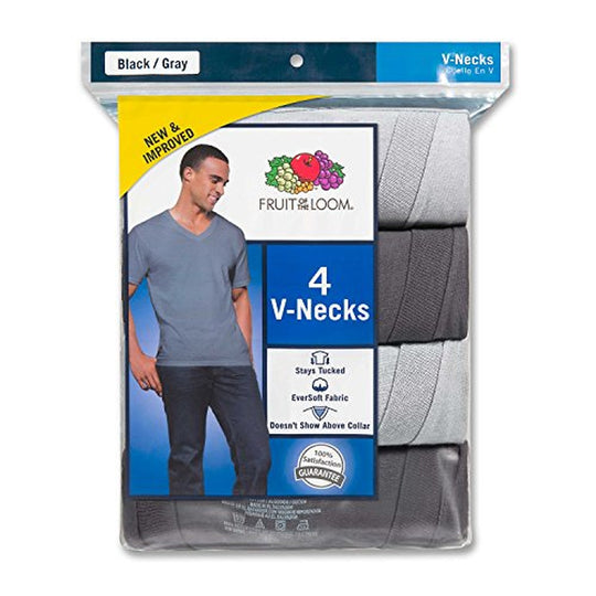 Fruit of the Loom Men`s 4-Pack Black/Grey V-Neck T-Shirt