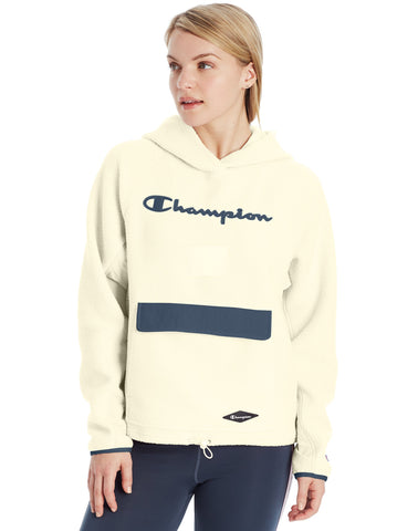 Champion Womens Sherpa Hoodie, L, Chalk White
