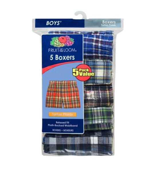 Fruit of the Loom Boys` 5pk Assorted Tartan Boxer