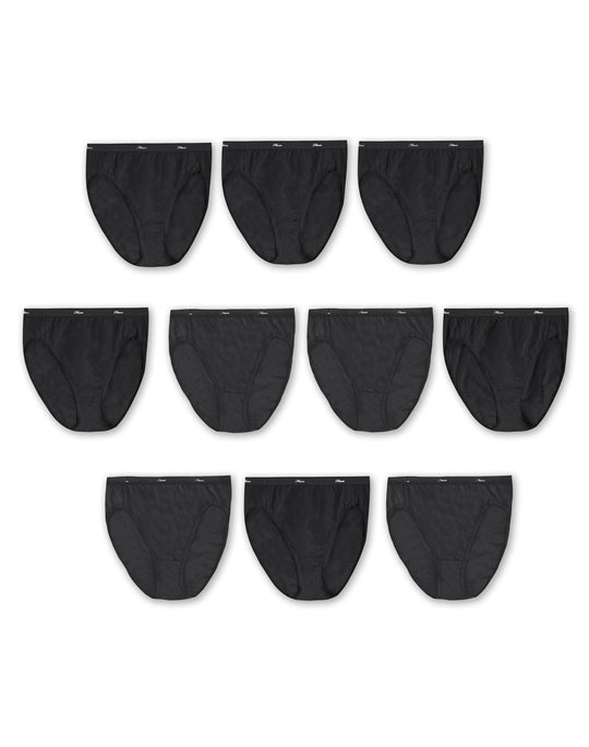Hanes Womens Breathable Cotton All Black Hi-Cuts 10-Pack