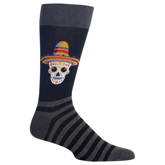 Hot Sox Mens Sombrero Sugar Skull Crew Socks