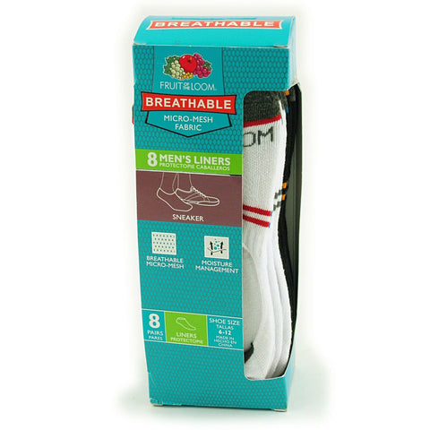 Fruit Of The Loom Mens 8 Pack Breathable Liner Sock