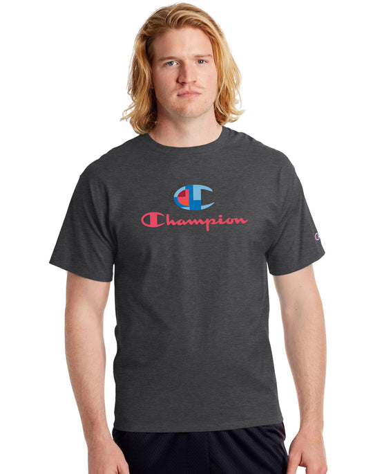 Champion Mens Classic Short-Sleeve Jersey Tee, M, Granite Heather