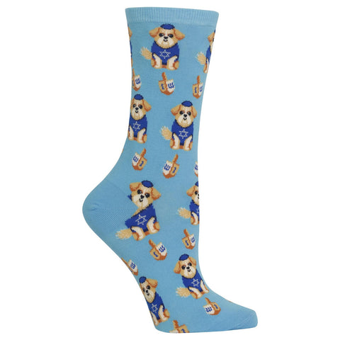 Hot Sox Womens Dreidel Dog Crew Socks