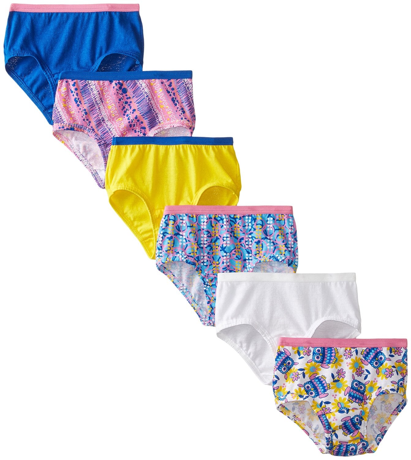 6GBRIA1 - Fruit of the Loom Girls 6 Pack Assorted Cotton Briefs