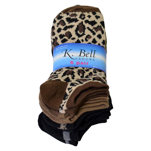 K. Bell Womens 6 Pair Pack Heather Animal No Show Socks
