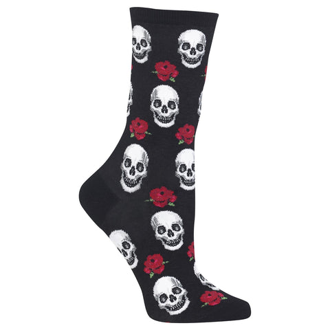 Hot Sox Womens Skull and Roses Crew Socks