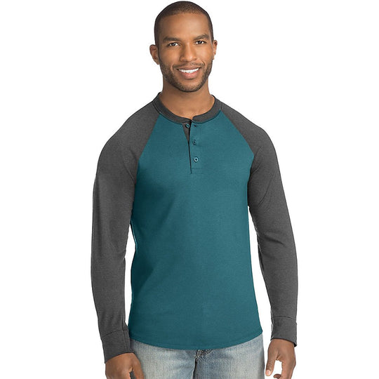 Hanes Mens FreshIQ X-Temp Colorblock Long-Sleeve Raglan Henley Tee