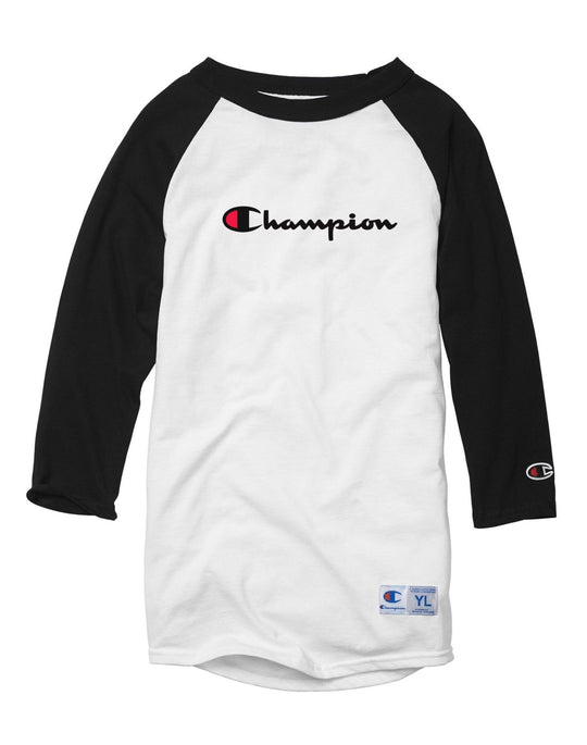 Champion Kids Baseball Tee, L, Black/White