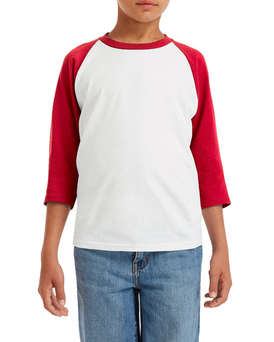 Gildanv Youth Heavy Cotton 3/4 Raglan T-Shirt, XS, White/Royal