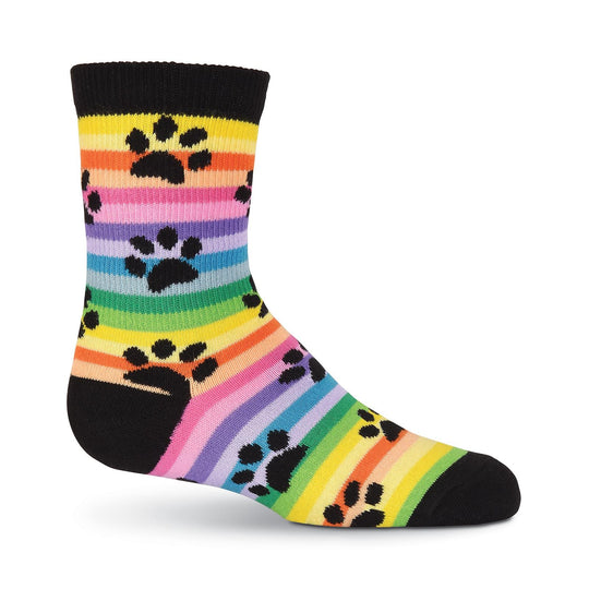 K. Bell Kids Rainbow Stripe Paw Print Crew Socks