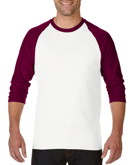 Gildan Mens Heavy Cotton 3/4 Raglan T-Shirt, XS, White/Royal