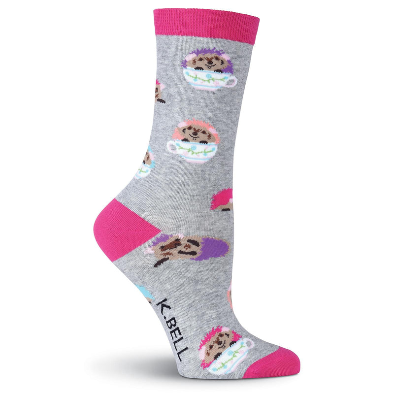 K. Bell Womens Hedgehog Teacups Crew Socks