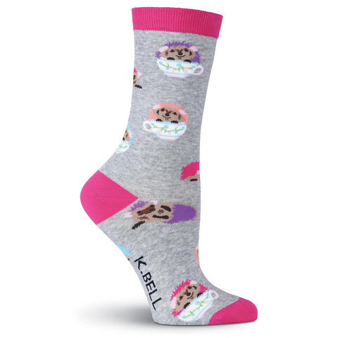 K. Bell Womens Hedgehog Teacups Crew Socks