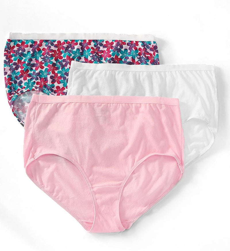 Fruit Of The Loom Fit for Me Women`s 3-Pack Cotton Assorted Plus Brief Panties