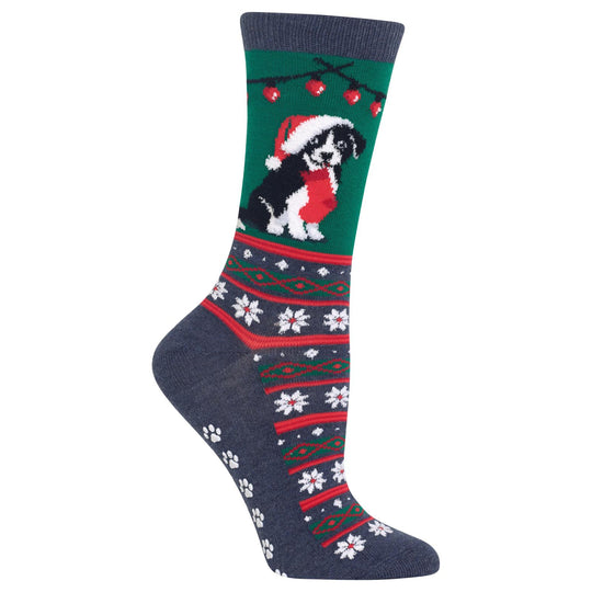 Hot Sox Womens Christmas Border Collie Non Skid Crew Socks