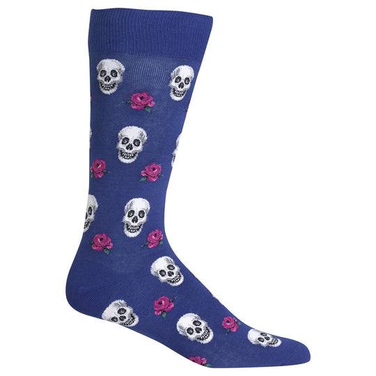 Hot Sox Mens Skulls and Roses Crew Socks