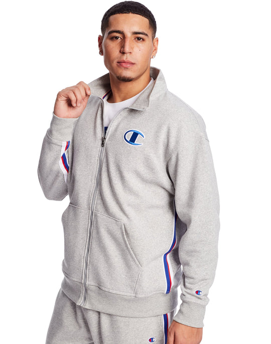 Champion Mens Powerblend Fleece Jacket With Taping, L, Black