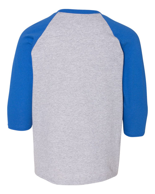 Gildanv Youth Heavy Cotton 3/4 Raglan T-Shirt, XS, White/Royal