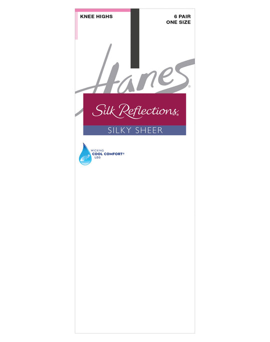 Hanes Womens Silk Reflections Knee Highs, Reinforced Toe 6-Pack
