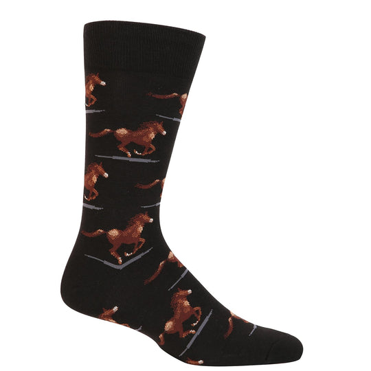 Hot Sox Mens Racing Horses Crew Sock