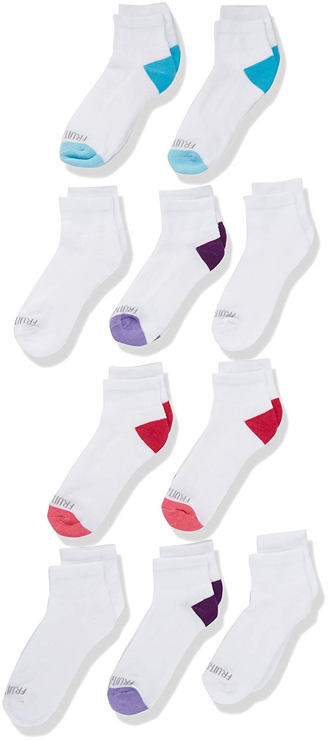 Fruit of the Loom Girls Cushioned Everyday Soft Ankle Socks 10 Pair