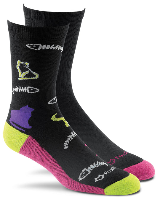 Fox River Scrubs Women`s Lightweight Crew Socks, FR-6896, Medium, White Kitties,