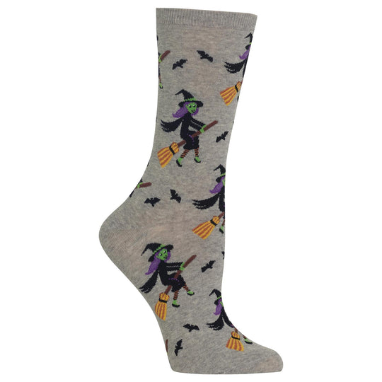 Hot Sox Womens Witch on a Broom Crew Socks