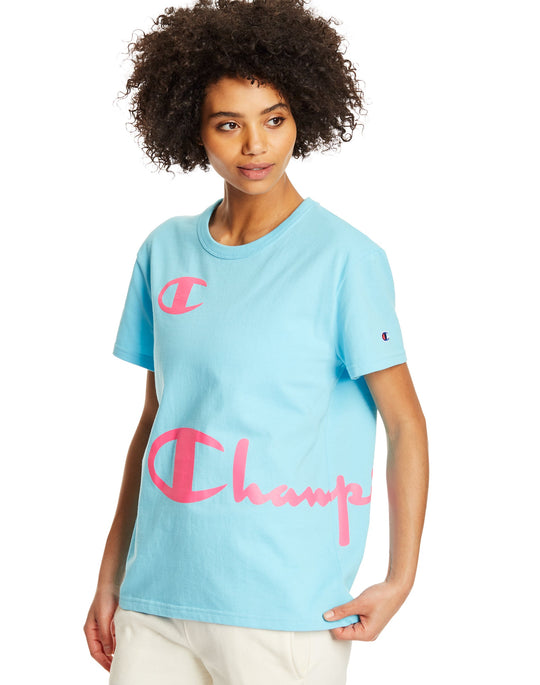 Champion Life Womens Boyfriend Tee, L, Blue Horizon