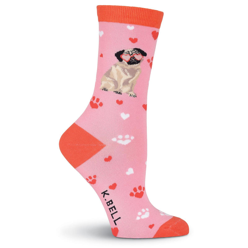 K. Bell Womens Pug Love Crew Socks