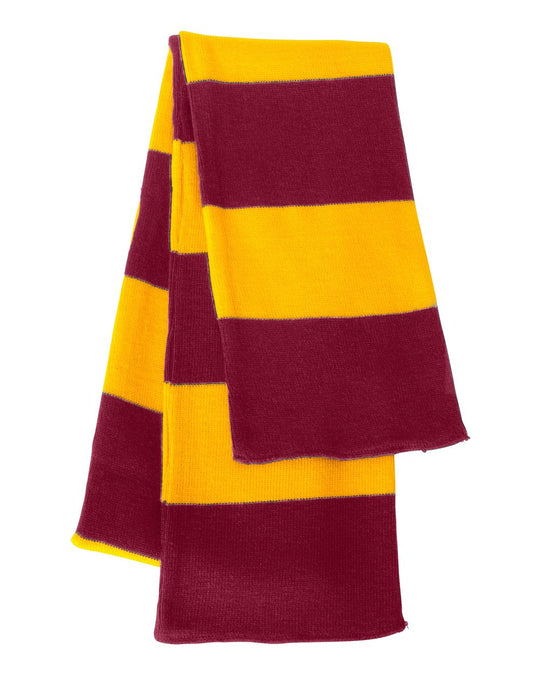 Sportsman Rugby-Striped Knit Scarf, One Size, White/Heather Grey