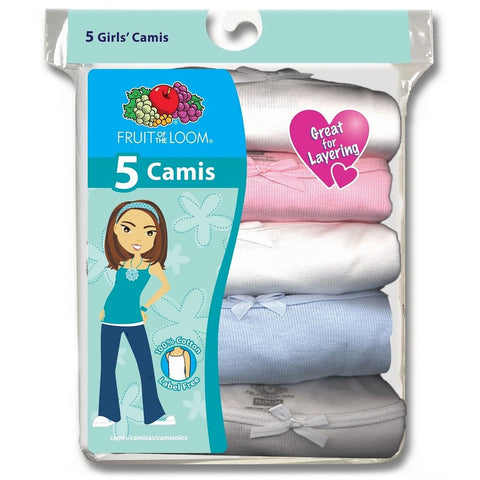 Fruit of the Loom Girls` 5pk Cotton Assorted Cami