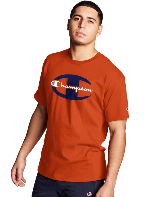 Champion Mens Classic Short-Sleeve Jersey Tee, L, Spicy Orange