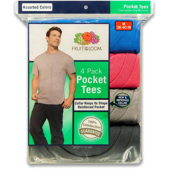 Fruit of the Loom Men`s 4-Pack Black-Grey Pocket T-Shirts