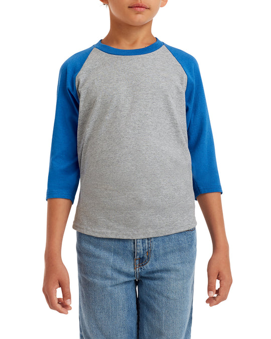 Gildanv Youth Heavy Cotton 3/4 Raglan T-Shirt, XS, White/Royal