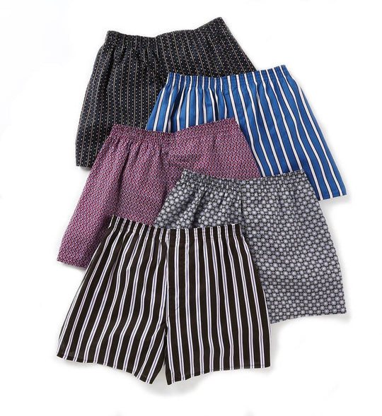 Fruit Of The Loom Men`s 5-Pack Print Stripes Fashion Woven Boxers