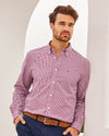 Tommy Hilfiger Mens 100s Two Ply Gingham Shirt 13H1863, XL, Red/Navy