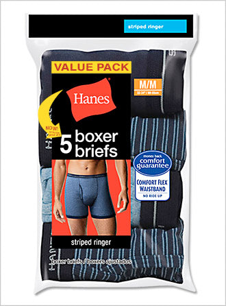 Hanes Men's TAGLESS Striped Ringer Boxer Brief with Comfort Flex Waistband 5-Pack