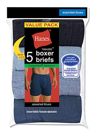 Hanes Men's ComfortSoft® TAGLESS® Blues Boxer Briefs 5-Pack