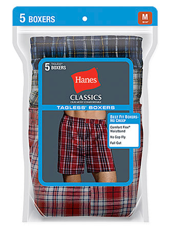 Hanes Classics Men's TAGLESS Tartan Boxers with Comfort Flex Waistband 5-Pack