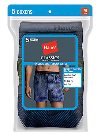 Hanes Men's Classics 5 Pack Printed Woven Exposed Waistband Boxer