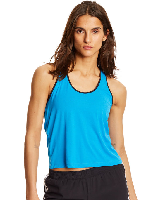 Champion Womens Sport Racerback Tank, L, Deep Blue Water/Black