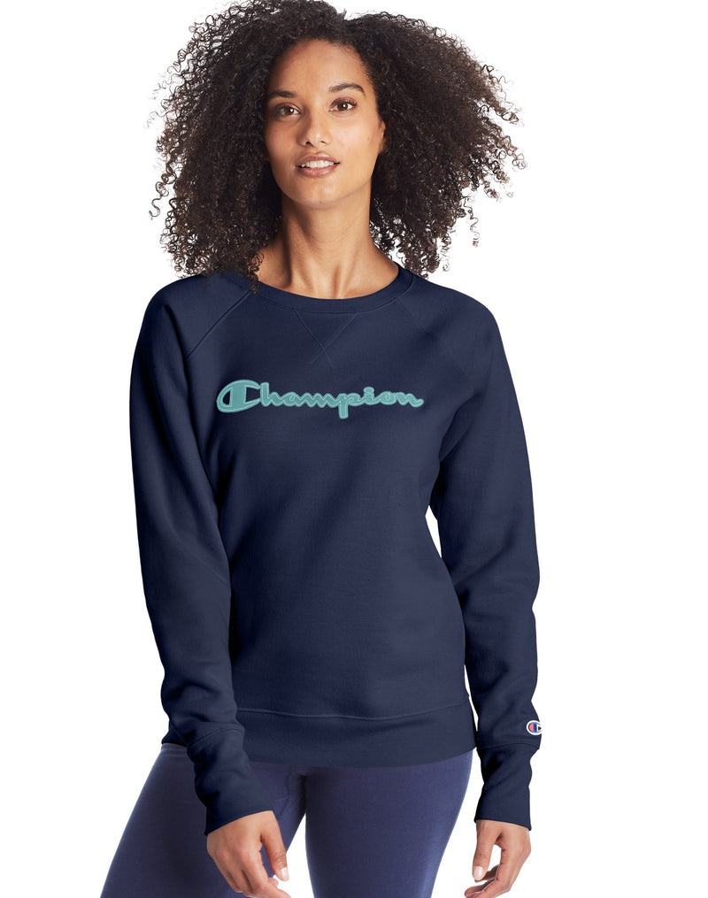 Champion Womens Powerblend Fleece Boyfriend Crew, XXL, Hush Pink