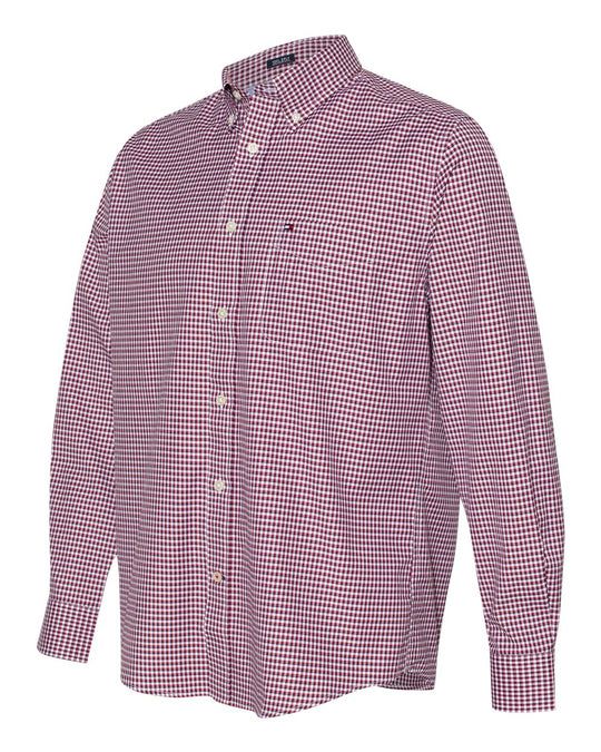 Tommy Hilfiger Mens 100s Two Ply Gingham Shirt 13H1863, XL, Red/Navy