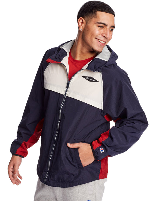 Champion Mens Stadium Wind Jacket, L, Black/Concrete/White