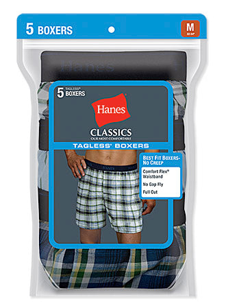 Hanes Classics Men's TAGLESS Boxer with Comfort Flex Waistband 5-Pack