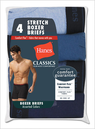 Hanes Classics Men’s Stretch Boxer Briefs With Comfort Flex Waistband 4 Pack